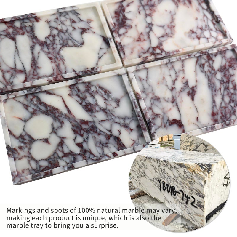 DUANYAN Real Luxurious Natural Marble Vanity Tray Genuine Marble Storage Tray for Home Decor Stone Tray for Bathroom/Kitchen/Vanity/Dresser Non-Resin/Non-Ceramic/Viola Tablet Set - Image 3